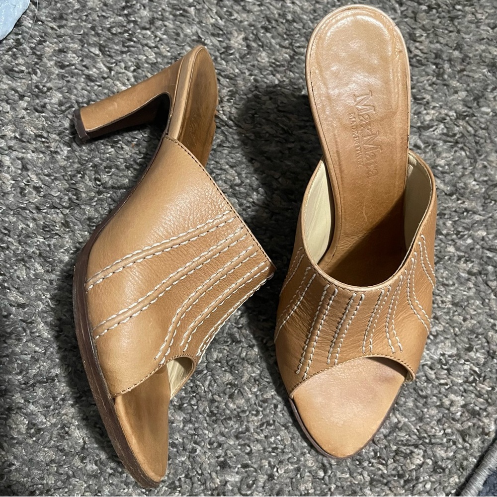 MaxMara Song Top Stitch Slide Heels Size 6 - Picture 3 of 14